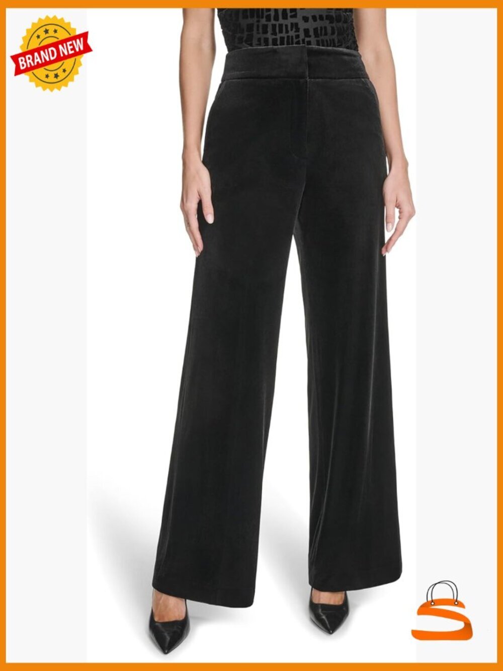 Wide Leg Mid Rise No Button Pant, 90% Polyester 10% Spandex, Loose Fit, 33in